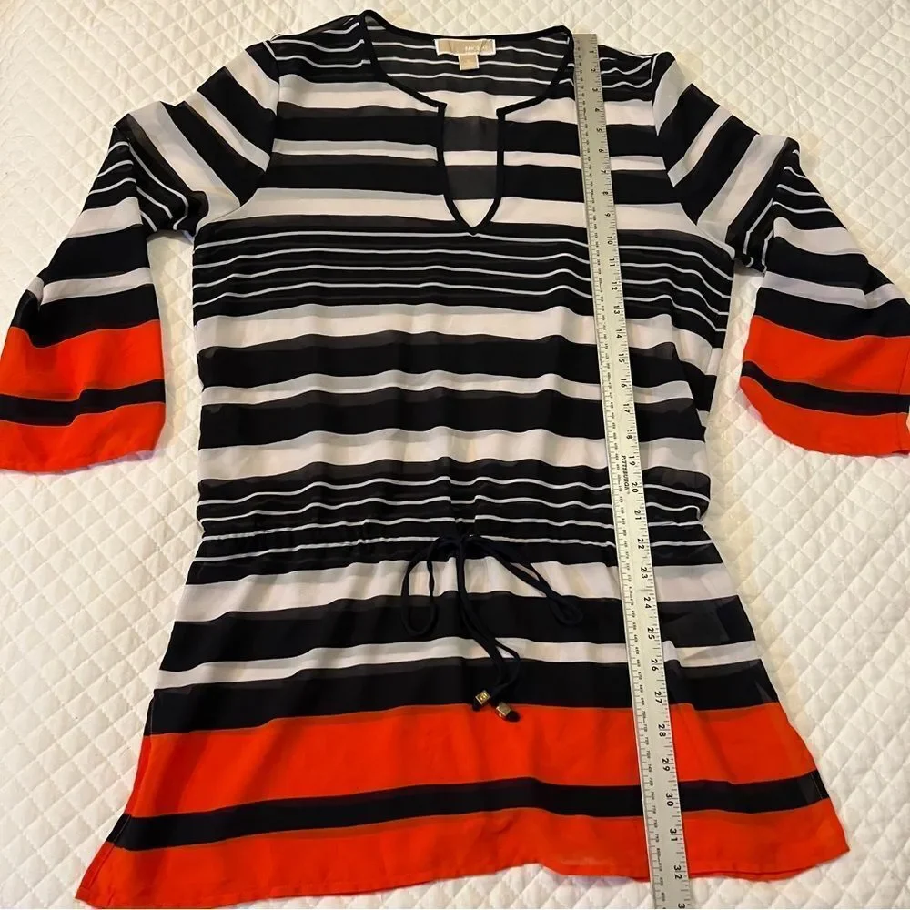 Michael Kors Sheer Striped Pull On Swimsuit Cover Mini Dress Women's Large
